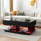 Contemporary Black LED Coffee Table With Display Shelf & Modern Style