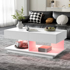Contemporary White LED Coffee Table With Display Shelf & Modern Style