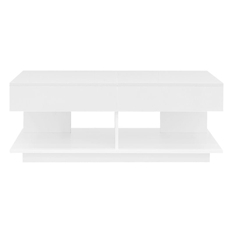 Contemporary White LED Coffee Table With Display Shelf & Modern Style