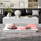 Contemporary White LED Coffee Table With Display Shelf & Modern Style