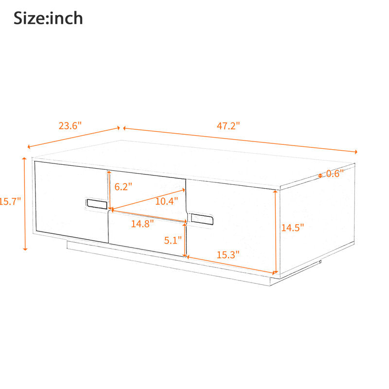 Contemporary LED Coffee Table With Storage Cabinets