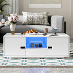 Contemporary LED Coffee Table With Storage Cabinets