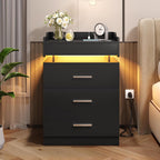 Modern Black LED Coffee Table With 3 Drawer Storage
