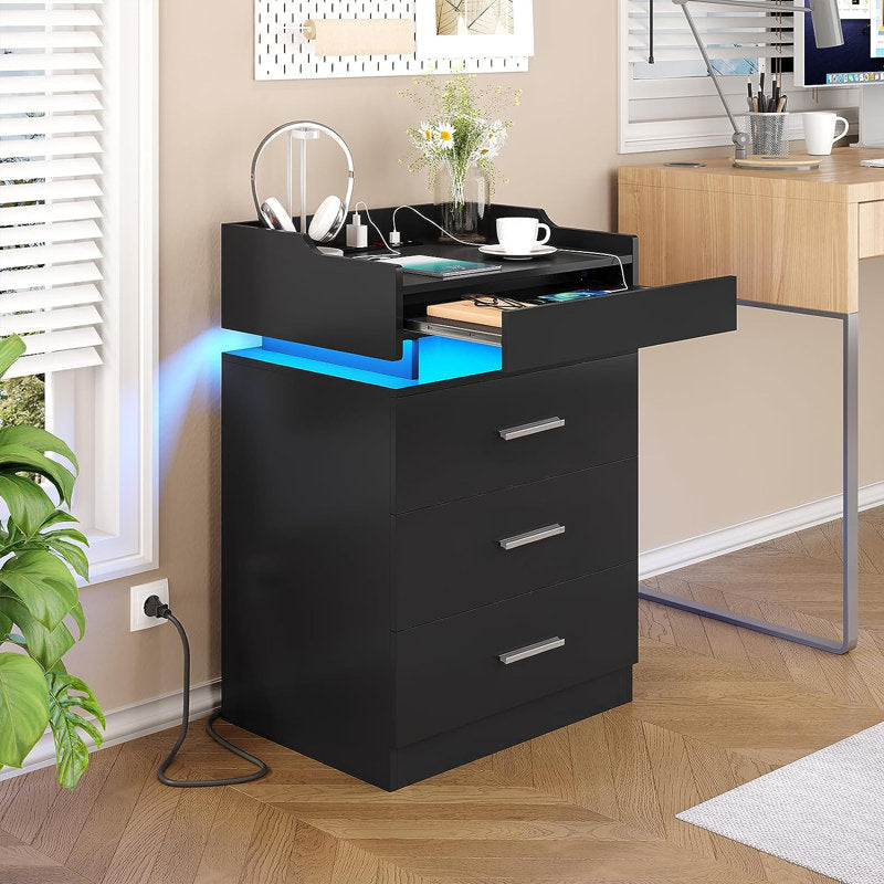 Modern Black LED Coffee Table With 3 Drawer Storage