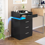 Modern Black LED Coffee Table With 3 Drawer Storage
