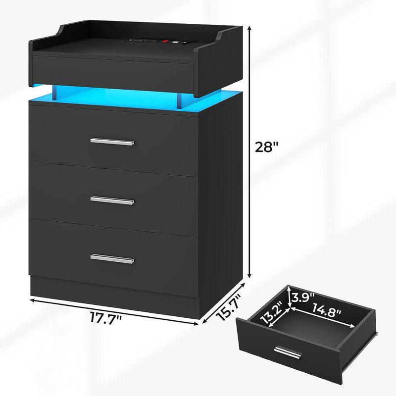 Modern Black LED Coffee Table With 3 Drawer Storage