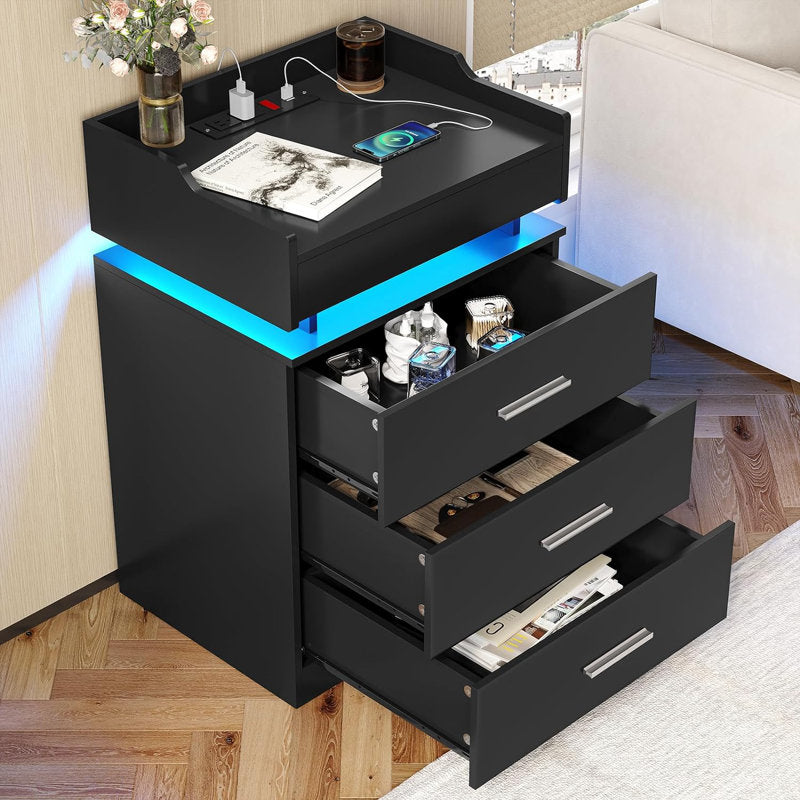 Modern Black LED Coffee Table With 3 Drawer Storage