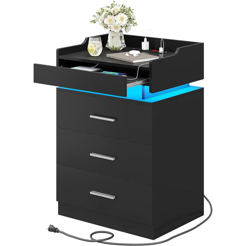 Modern Black LED Coffee Table With 3 Drawer Storage