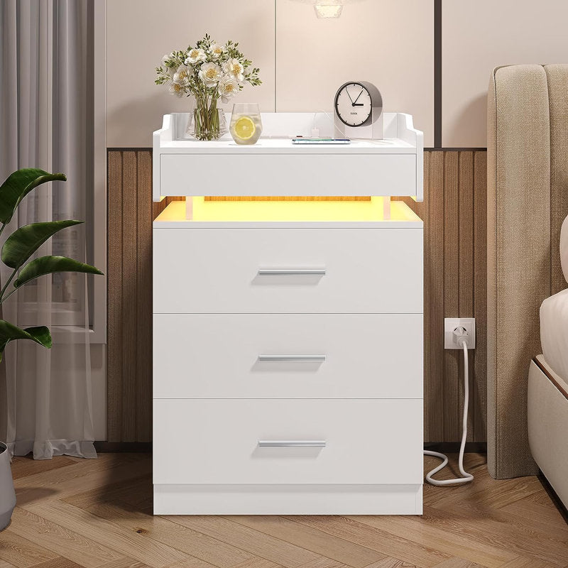 Modern White LED Coffee Table With 3 Drawer Storage
