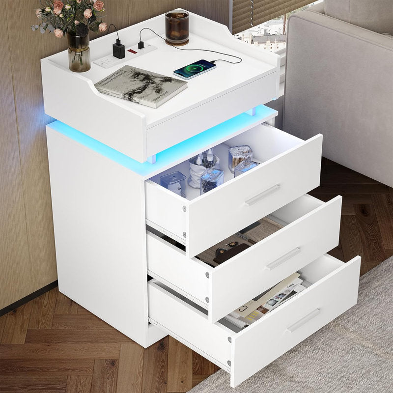 Modern White LED Coffee Table With 3 Drawer Storage