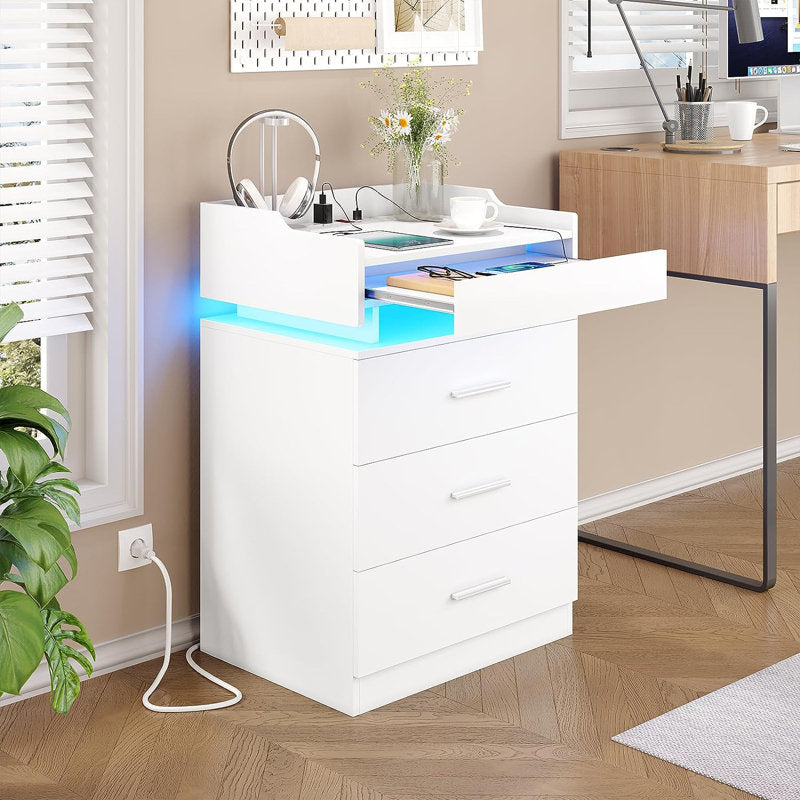 Modern White LED Coffee Table With 3 Drawer Storage