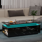 Modern Marble Style Black LED Coffee Table With Wireless Charging