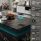 Modern Marble Style Black LED Coffee Table With Wireless Charging