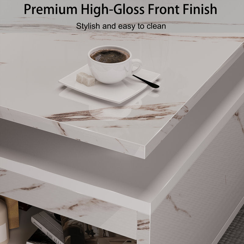 Modern Marble Style White LED Coffee Table With Wireless Charging