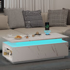 Modern White LED Coffee Table With Wireless Charging & Storage Shelf