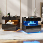Modern Black LED Coffee Table With Wireless Charging & Storage Shelf