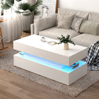Modern White LED Coffee Table With Storage Shelf