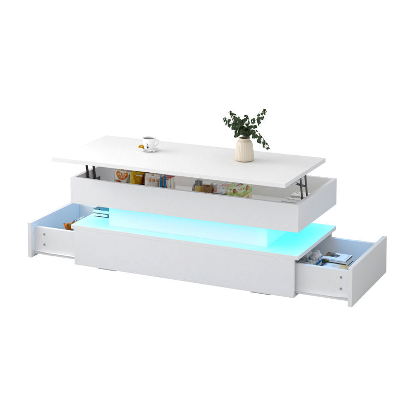 Modern White LED Coffee Table With Storage Shelf