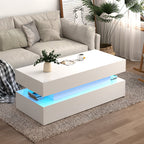 Modern White LED Coffee Table With Storage Shelf
