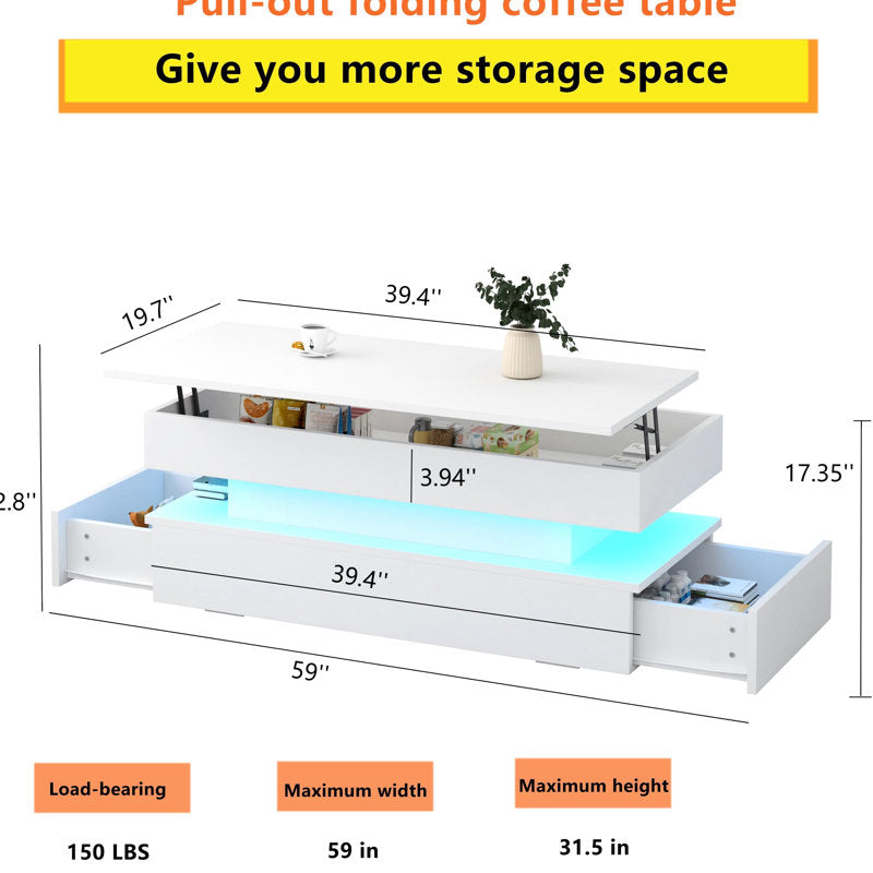 Modern White LED Coffee Table With Storage Shelf