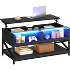 Modern LED Coffee Table With Lift Top & Storage Shelf