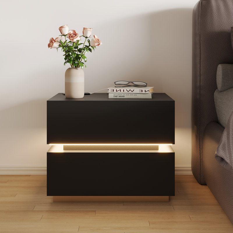 Modern Black LED Coffee Table With Drawer Storage