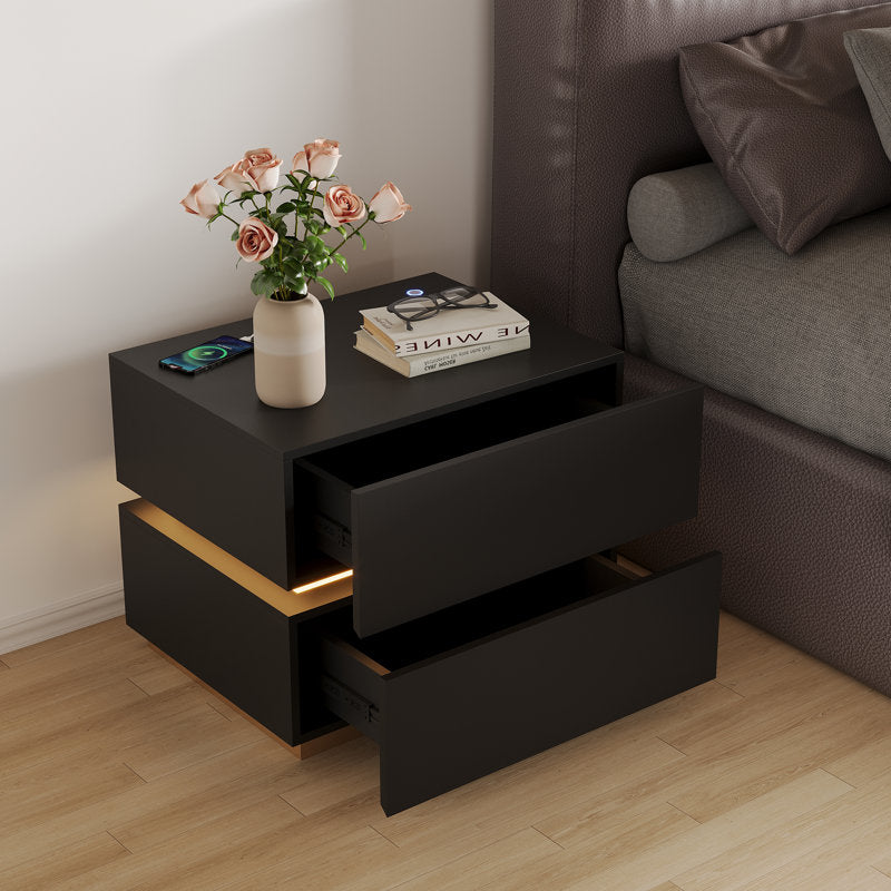 Modern Black LED Coffee Table With Drawer Storage