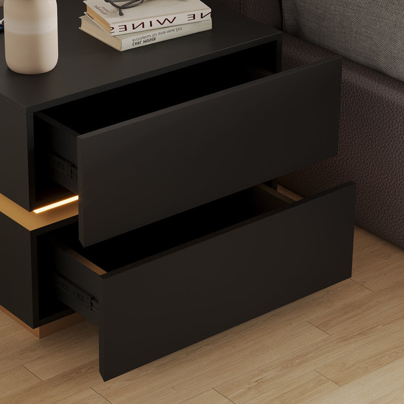 Modern Black LED Coffee Table With Drawer Storage