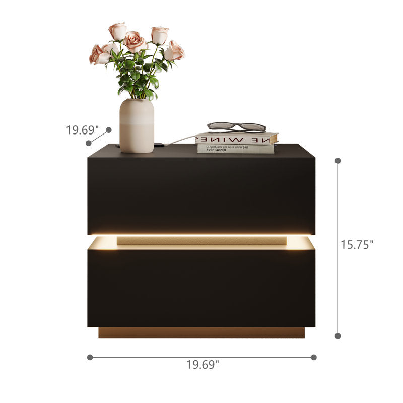 Modern Black LED Coffee Table With Drawer Storage