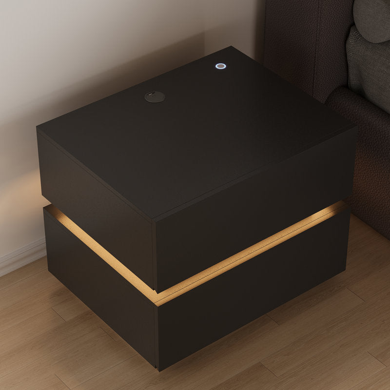 Modern Black LED Coffee Table With Drawer Storage