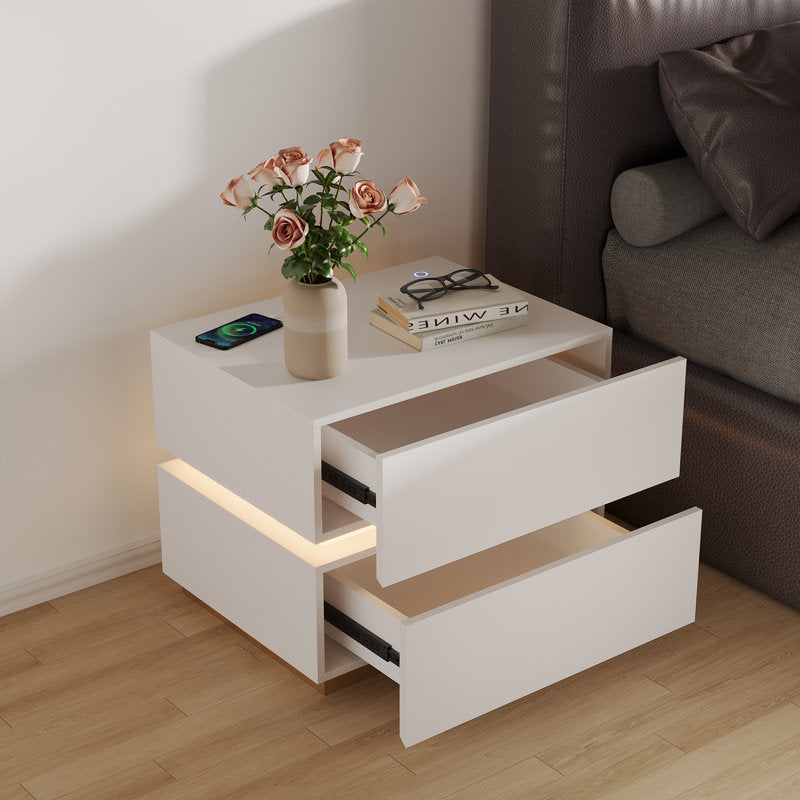 Modern White LED Coffee Table With Drawer Storage