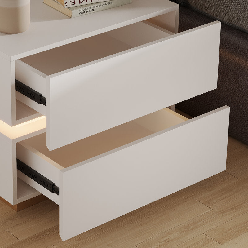Modern White LED Coffee Table With Drawer Storage