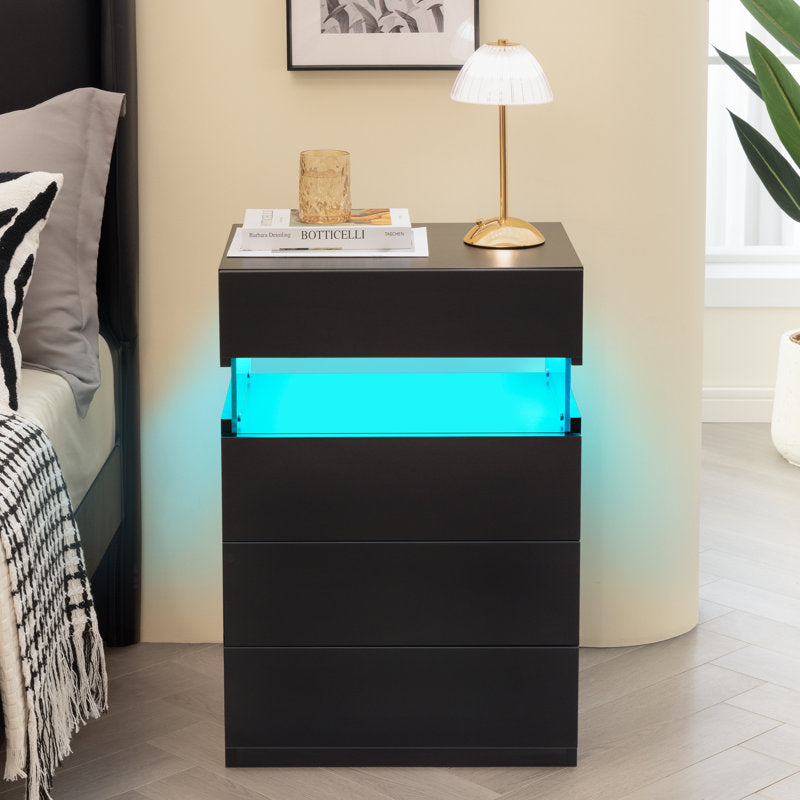 Modern Black LED Coffee Table With Storage Drawers & Shelf