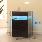 Modern Black LED Coffee Table With Storage Drawers & Shelf