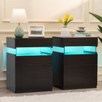 Modern Black LED Coffee Table With Storage Drawers & Shelf