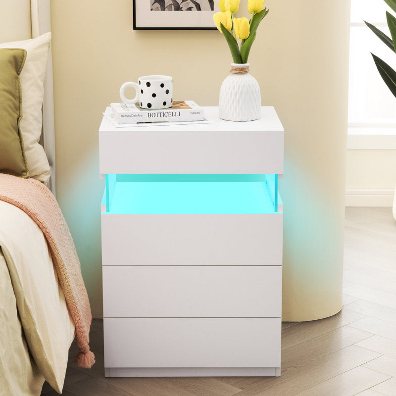 Modern White LED Coffee Table With Storage Drawers & Shelf
