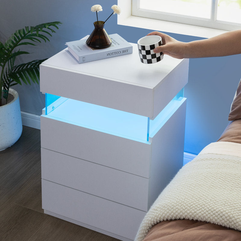 Modern White LED Coffee Table With Storage Drawers & Shelf