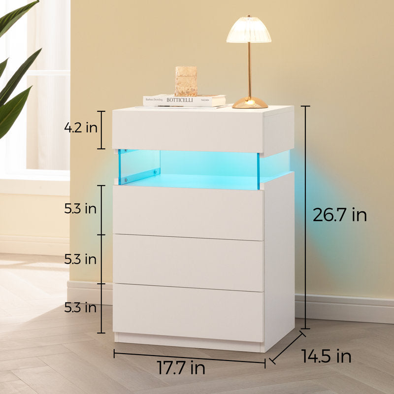 Modern White LED Coffee Table With Storage Drawers & Shelf