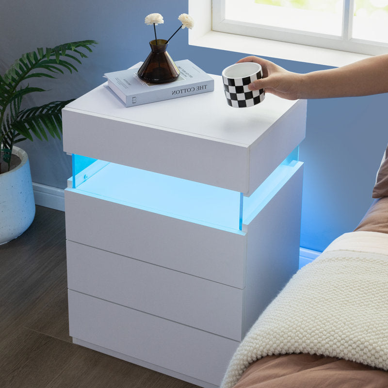 Modern White LED Coffee Table With Storage Drawers & Shelf