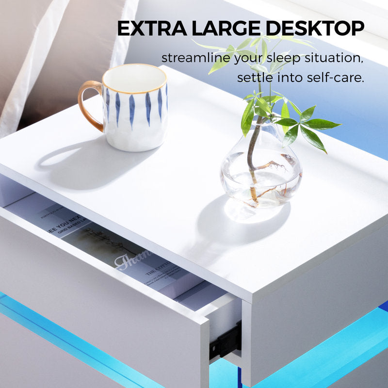 Modern White LED Coffee Table With Storage Drawers & Shelf