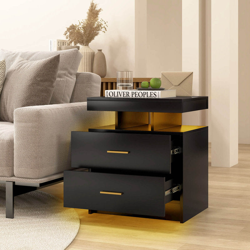 Modern LED Coffee Table With Two Drawer Storage