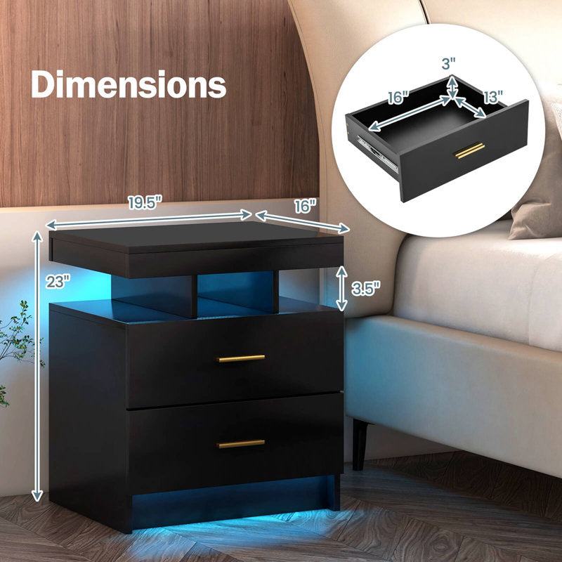 Modern LED Coffee Table With Two Drawer Storage