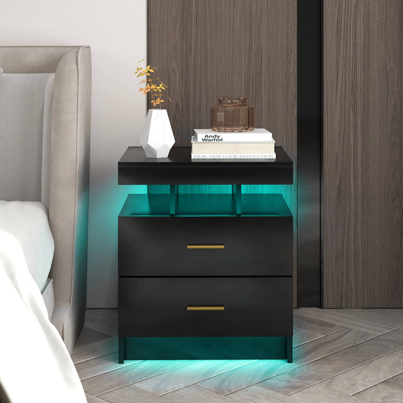 Modern LED Coffee Table With Two Drawer Storage