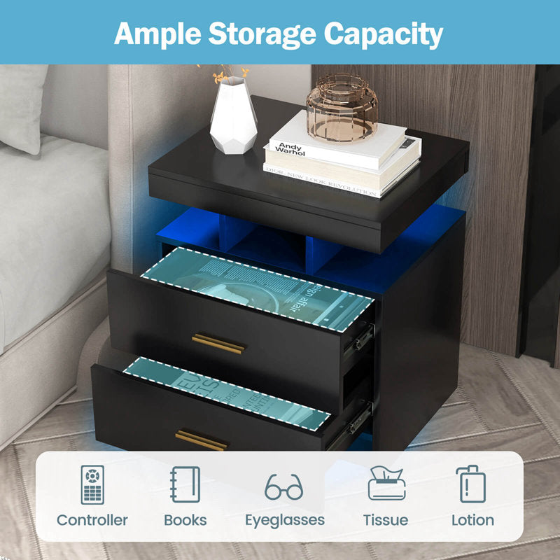 Modern LED Coffee Table With Two Drawer Storage