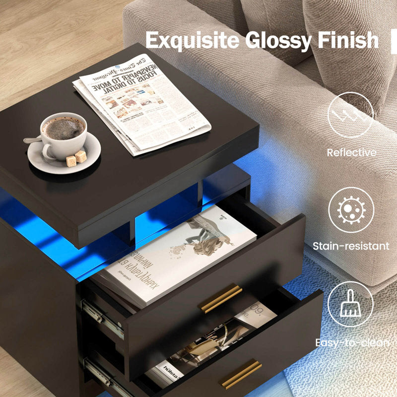 Modern LED Coffee Table With Two Drawer Storage