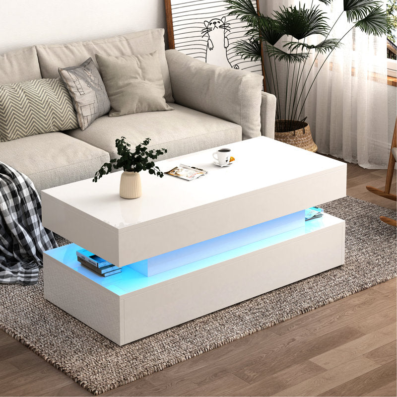 Contemporary LED Coffee Table With Lift Top & Storage Drawer