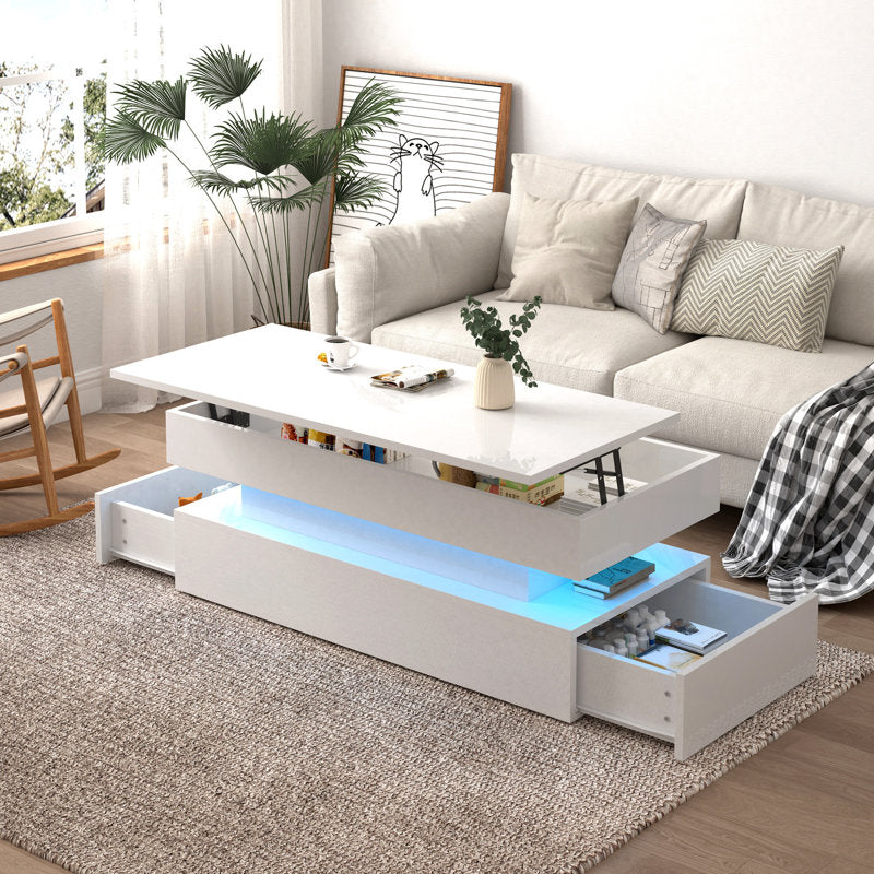 Contemporary LED Coffee Table With Lift Top & Storage Drawer