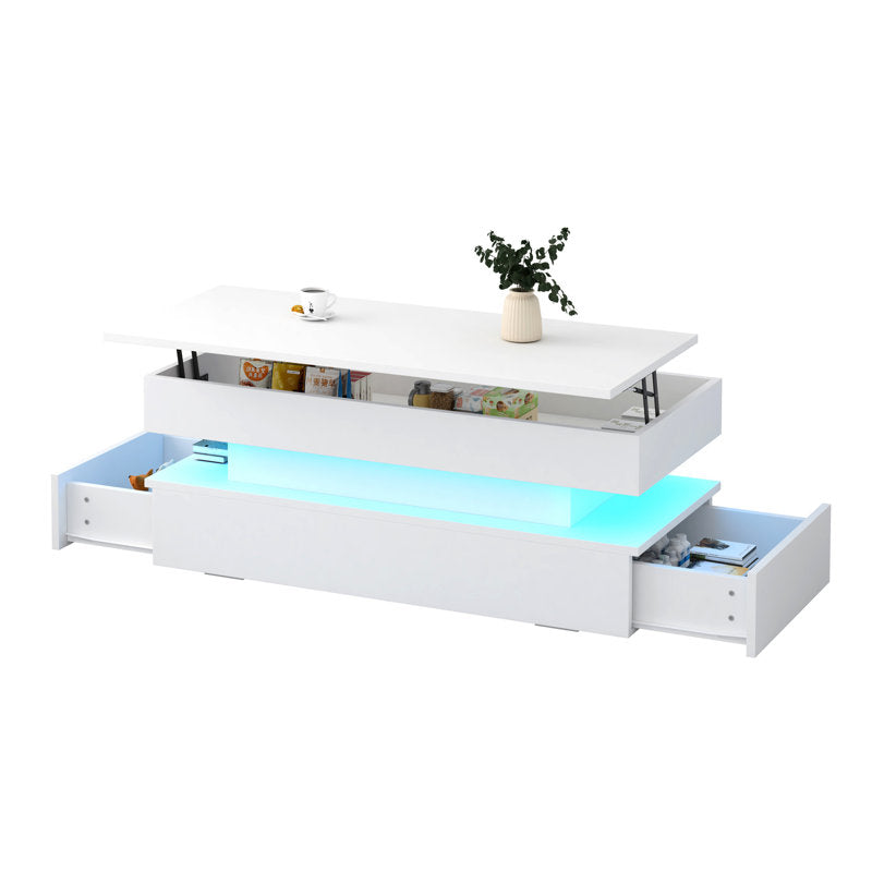 Contemporary LED Coffee Table With Lift Top & Storage Drawer
