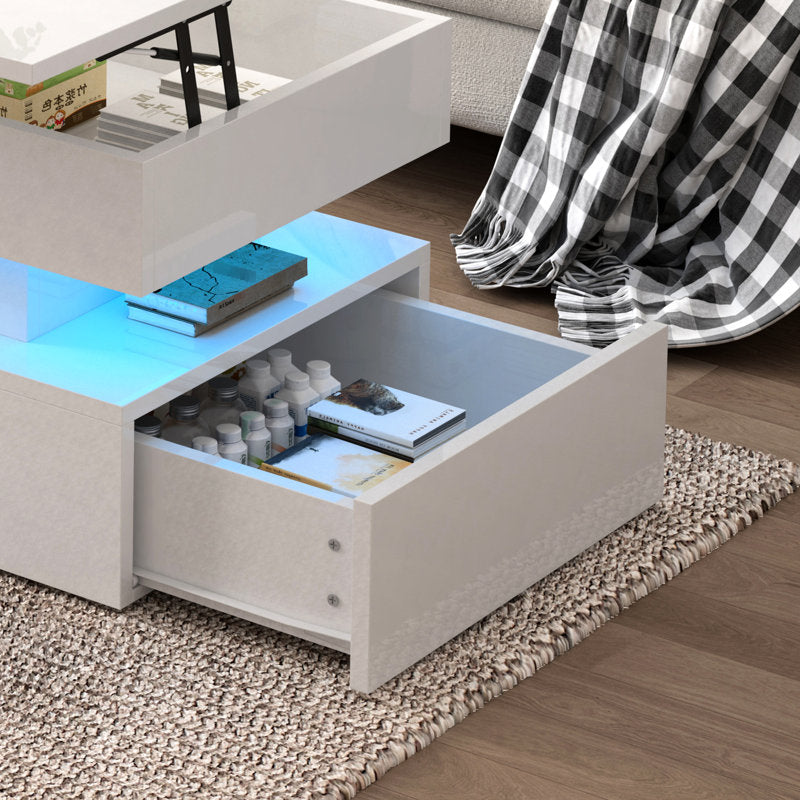 Contemporary LED Coffee Table With Lift Top & Storage Drawer