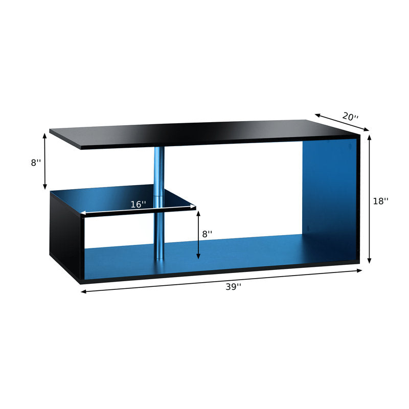 Modern Black LED Coffee Table With Open Shelf Storage